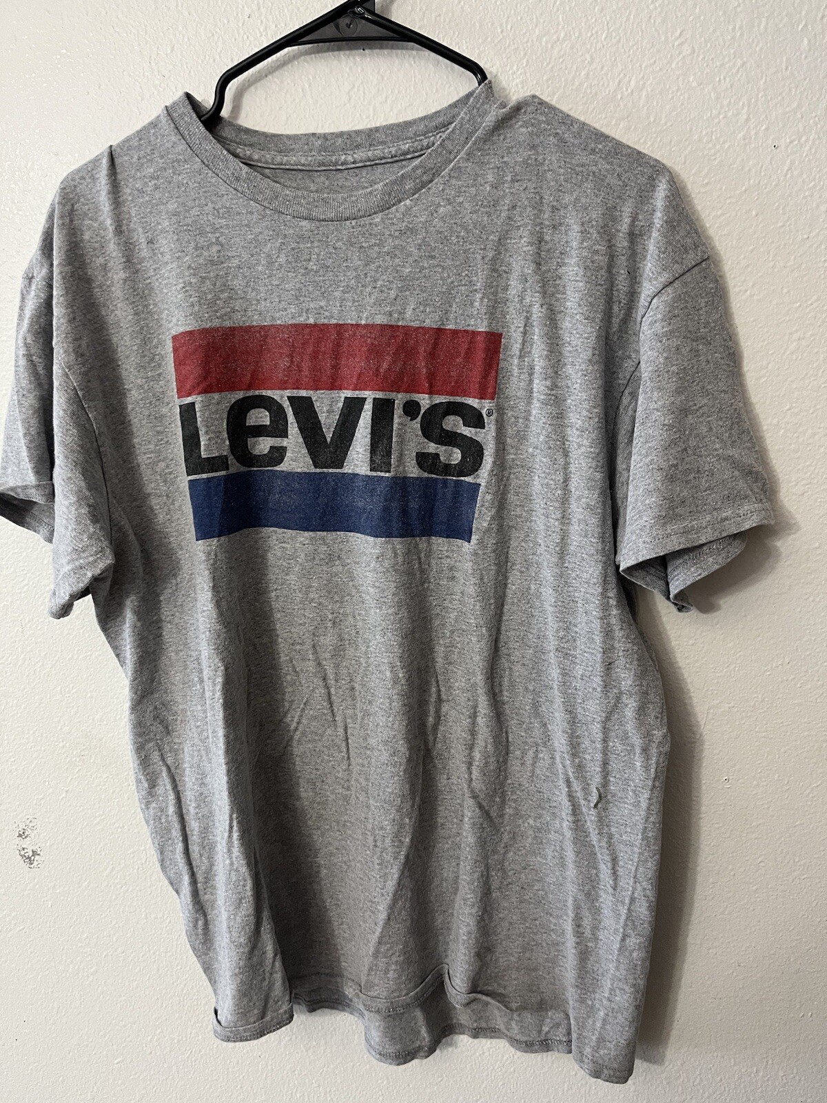 Levis Shirt Adult Large Gray Big Logo Crew Neck Tee Men Solid