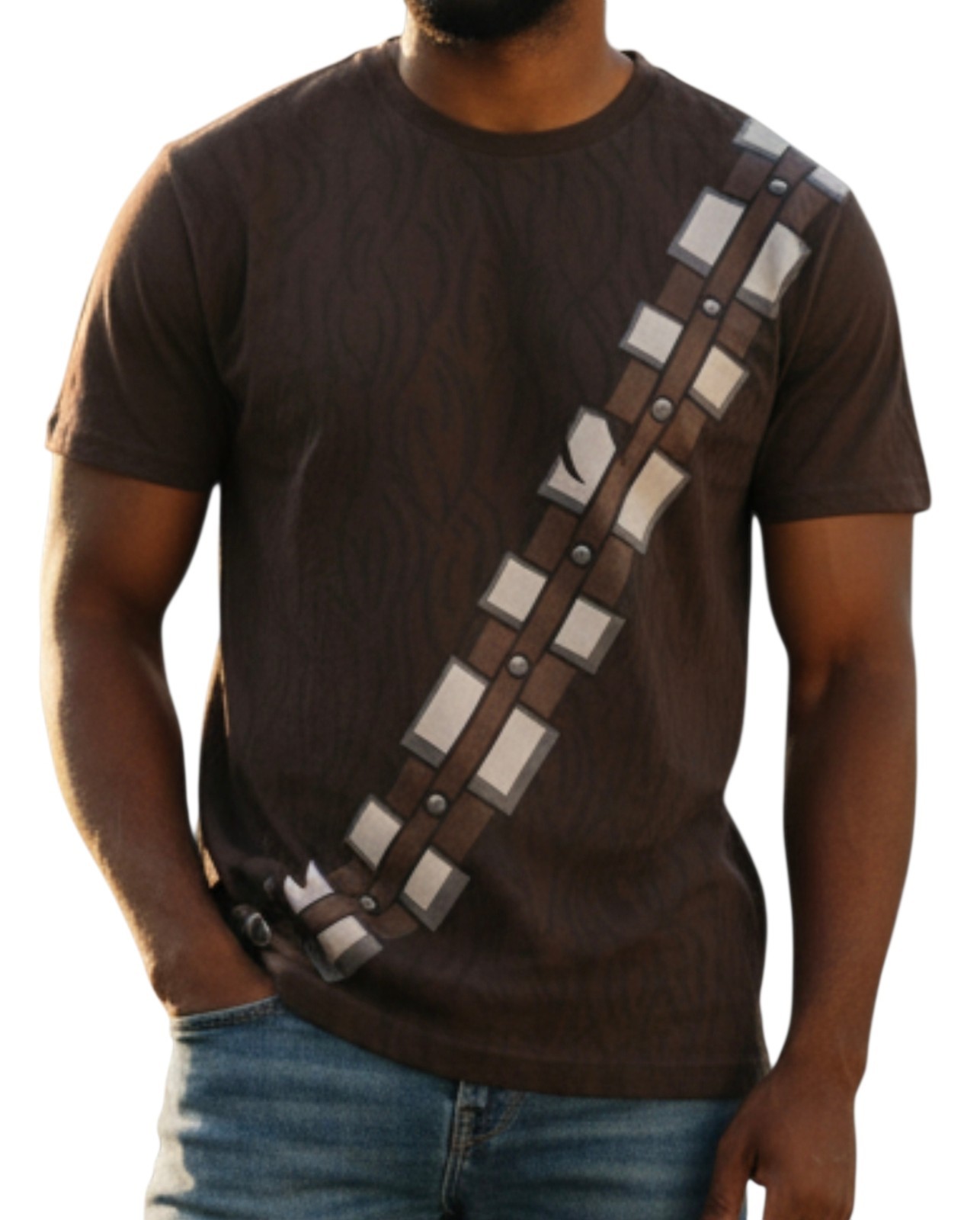 New Star Wars Chewbacca Bandolier Graphic T Shirt Brown Mens