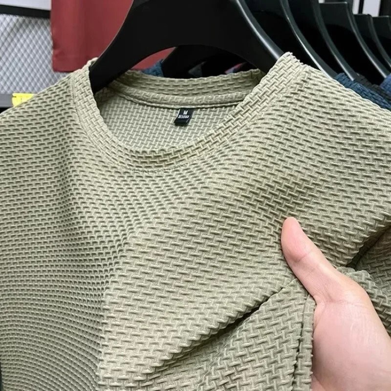 Men's Ice Silk Short Sleeve T-shirt Mesh Tees Round Neck Breathable Top Pullover gallery