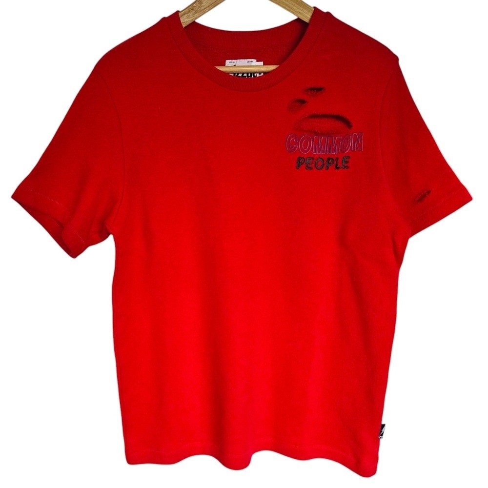 Izzue Red Common People Distressed Short Sleeve Sweatshirt M Medium
