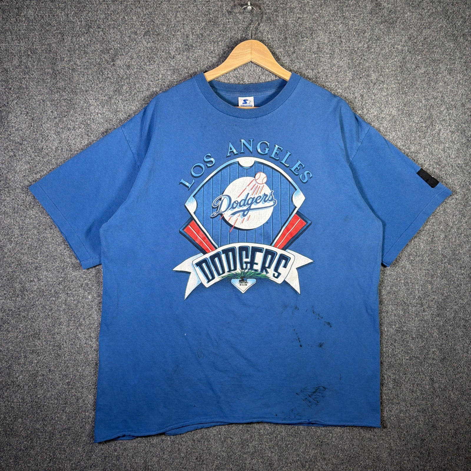 Vintage Los Angeles Dodgers Shirt Mens XL Blue Spellout 90s MLB Baseball Starter