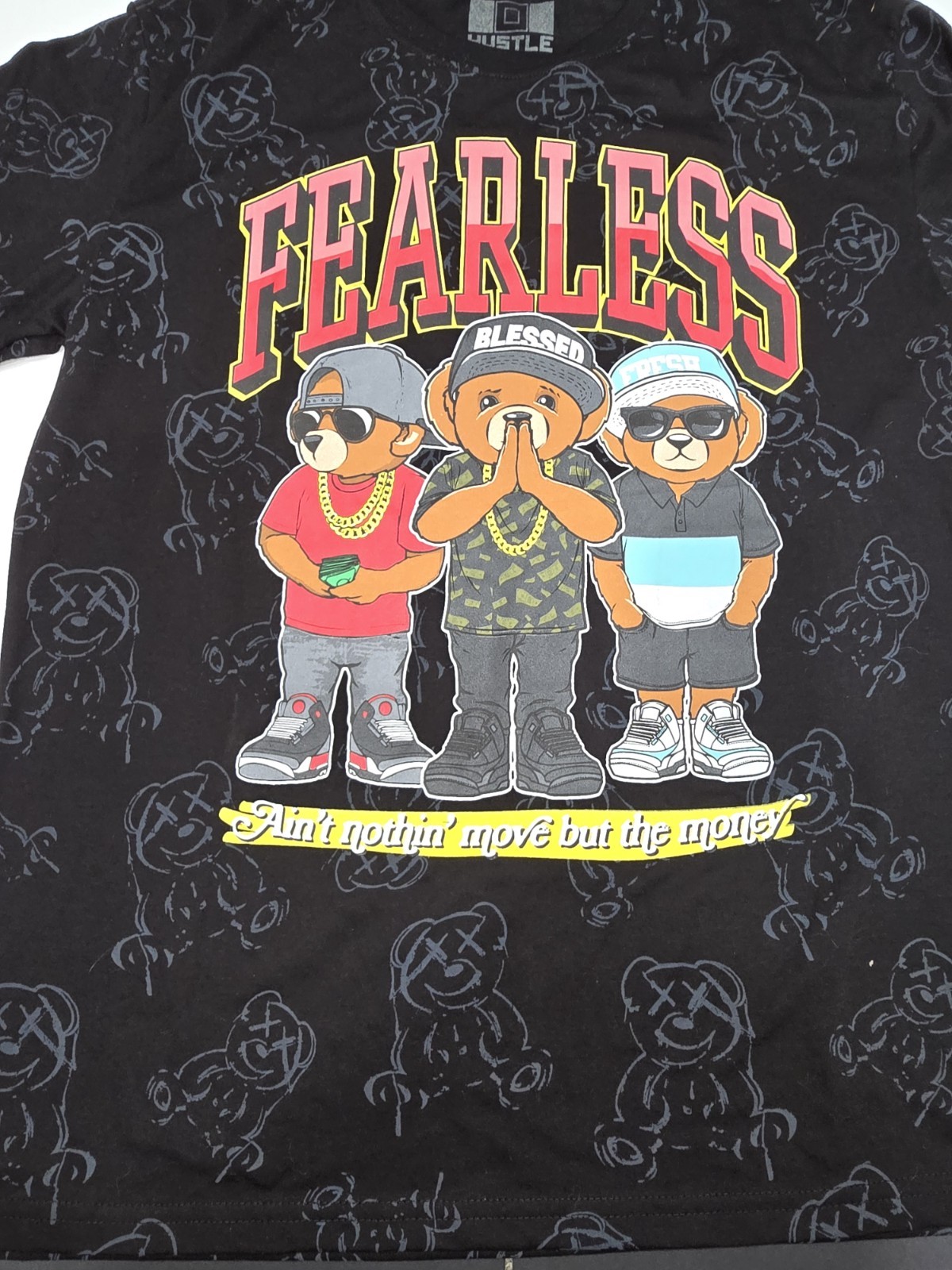 Hustle Mens Full Print Graphic Legend Bear Hustle Shirt L