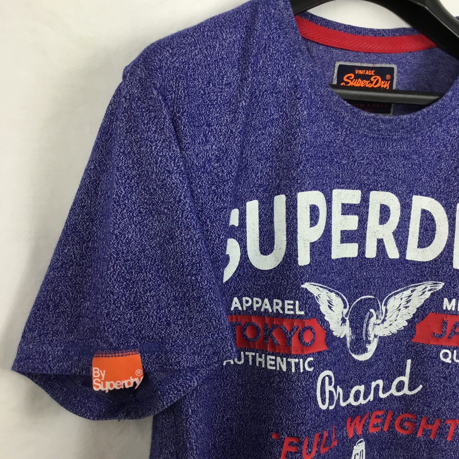 SuperDry Mens Graphic T-Shirt 2XL Blue Flecked Vintage Logo Hipster Preppy Boho gallery