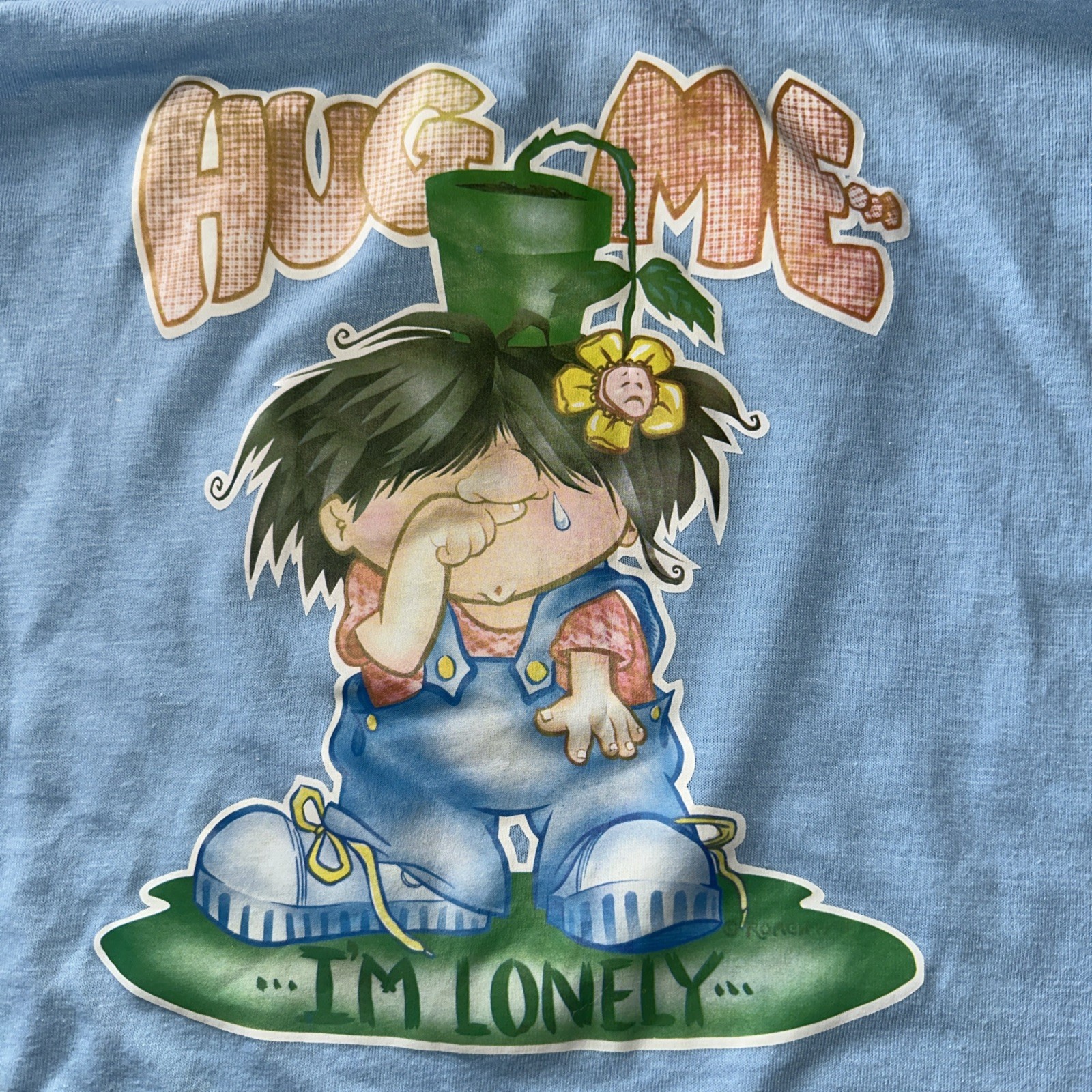 Vintage 70s Roach Ringer T shirt Hug Me Cartoon Blue Single Stitch Mens L gallery