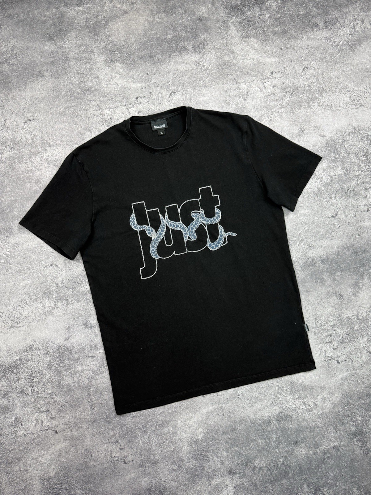 Just Cavalli Snake Big Logo Black T-Shirt Men’s Y2K Luxury Designer Size XL Hype gallery