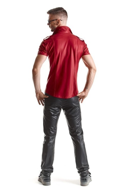Mens Red Wetlook Shirt with Studs gallery