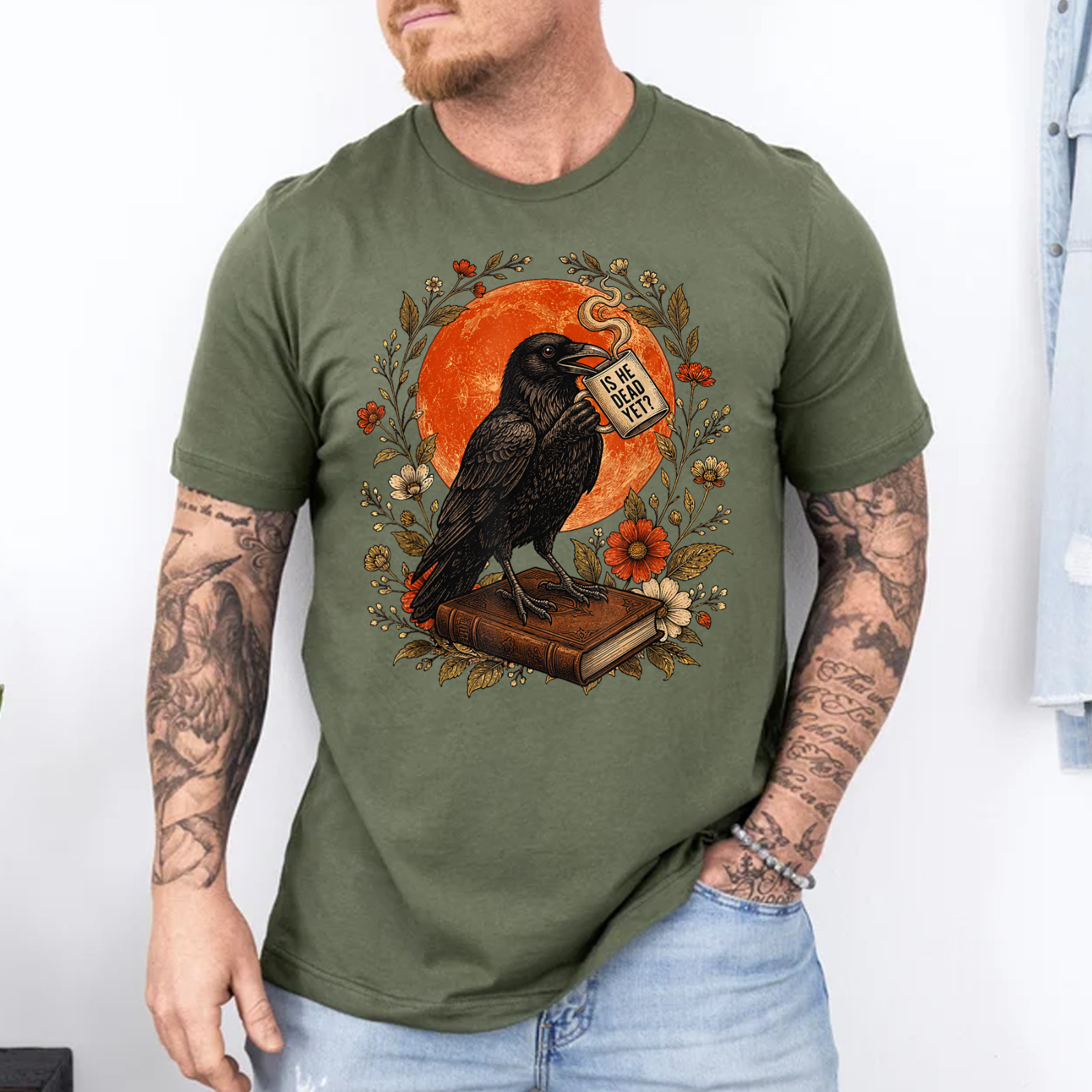 is He Vintage Dead Yet Dark Crow Raven Bird Humor Gothic T-Shirt gallery