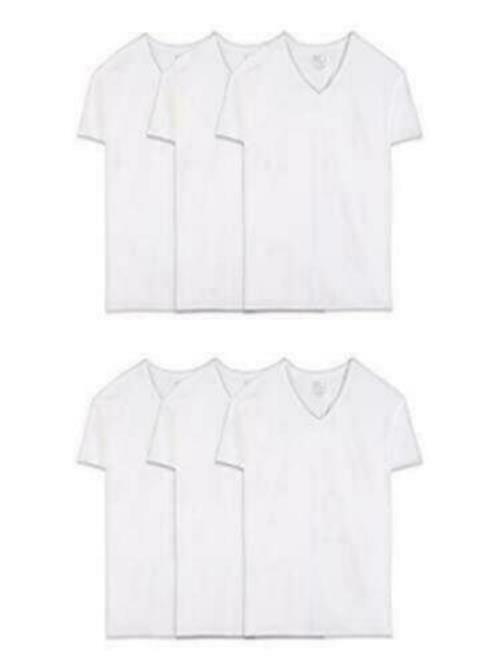 Fruit of the Loom Men’s 6-Pack Stay Tucked V-Neck T-Shirt,White,Large