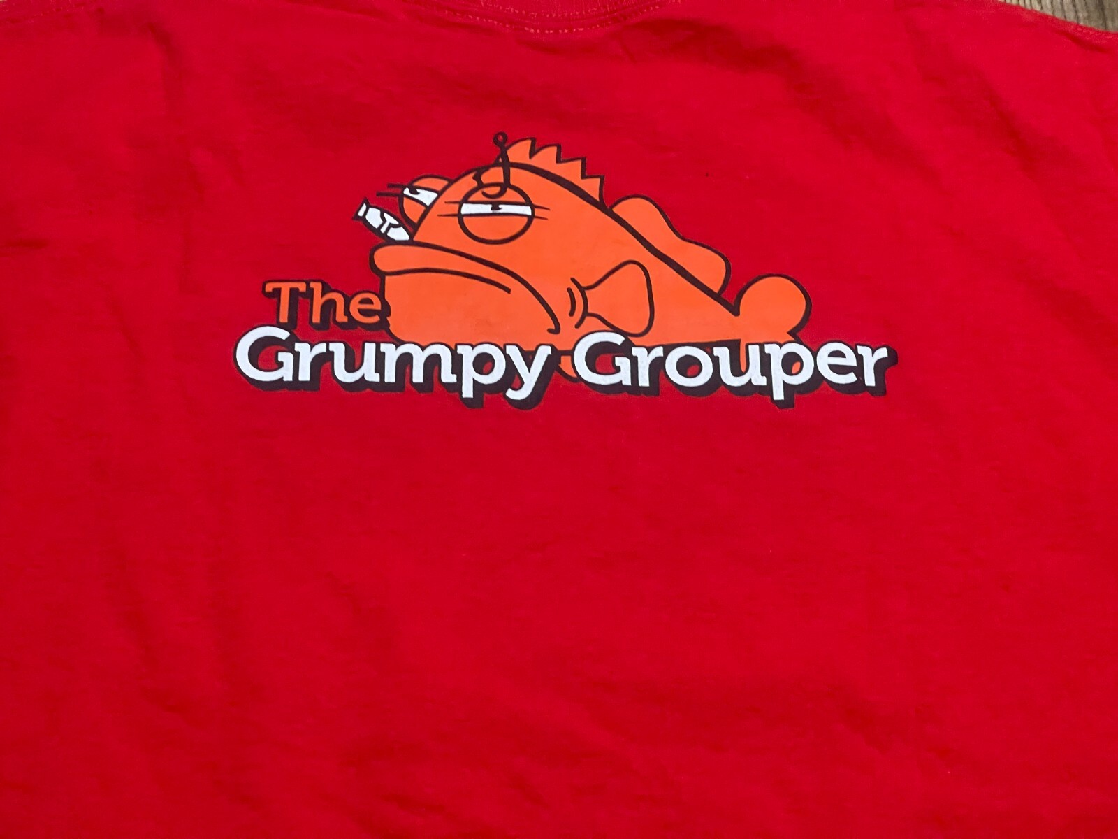 Gildan Shirt, Men's Size Large, Red "The Grumpy Grouper" Orange Fish gallery