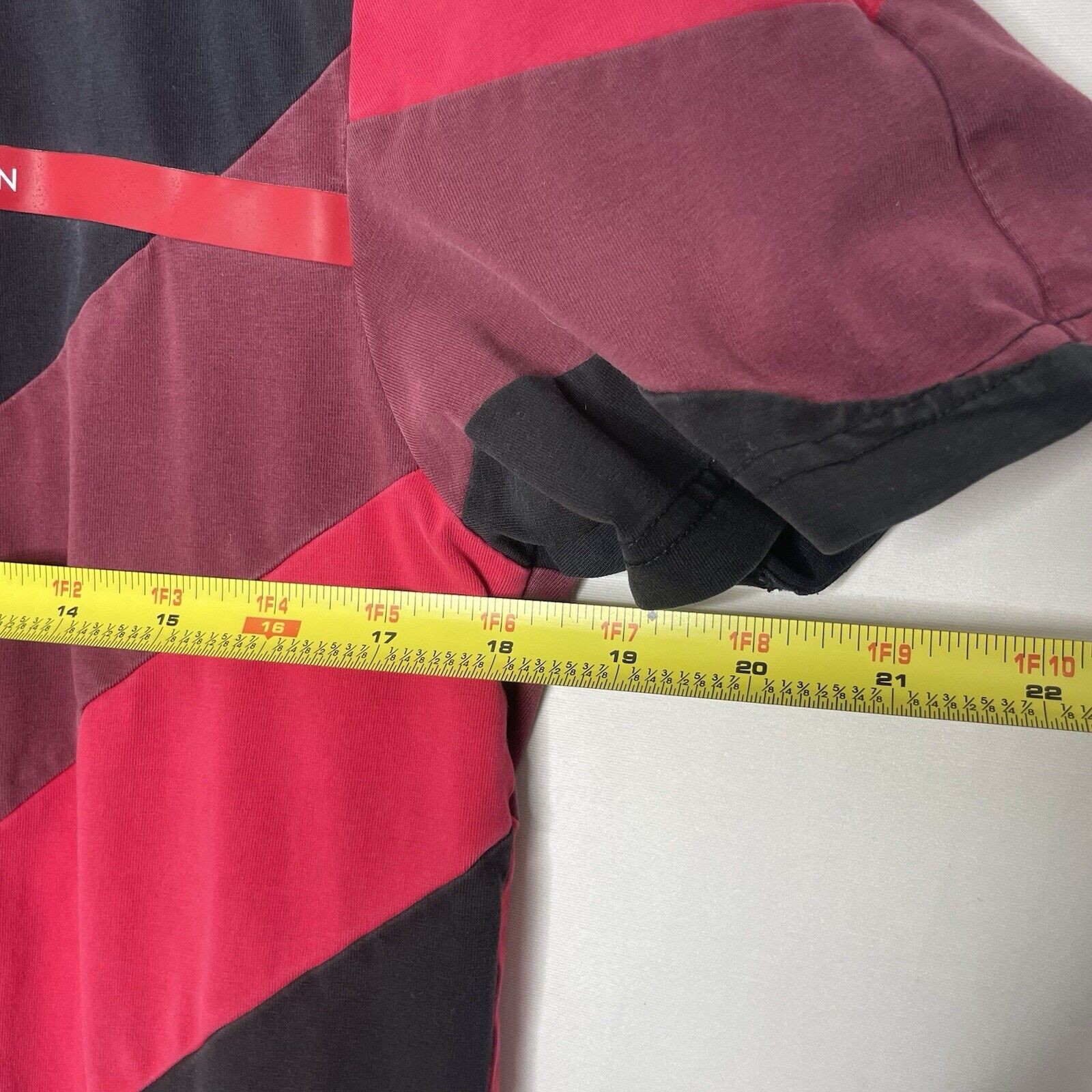 Hudson Outerwear Men’s S Punk Grunge Red Black Chevron Shirt Asymmetrical Hem gallery