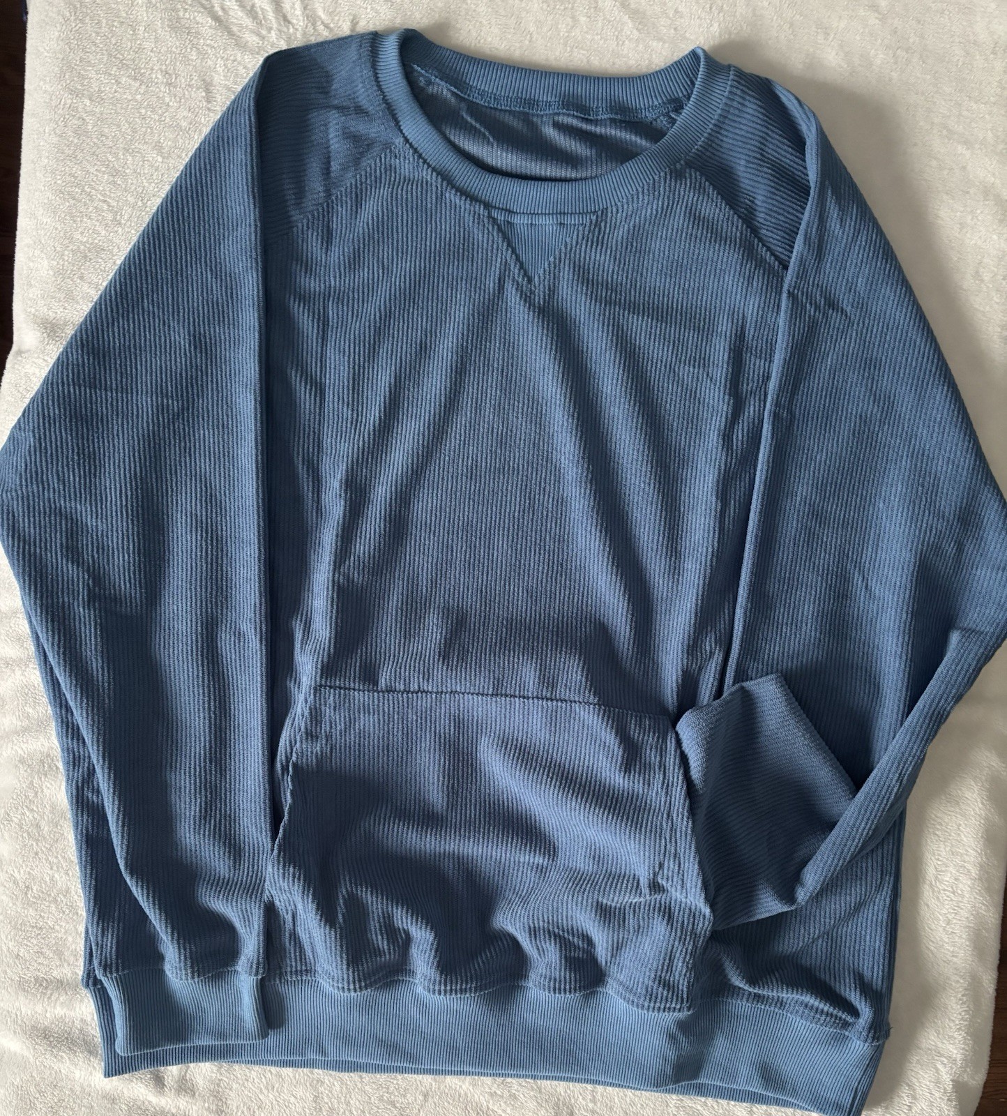 Mens Unbranded Blue Ribbed Long Sleeve Henley Shirt W/Kangaroo Pocket Size Small gallery