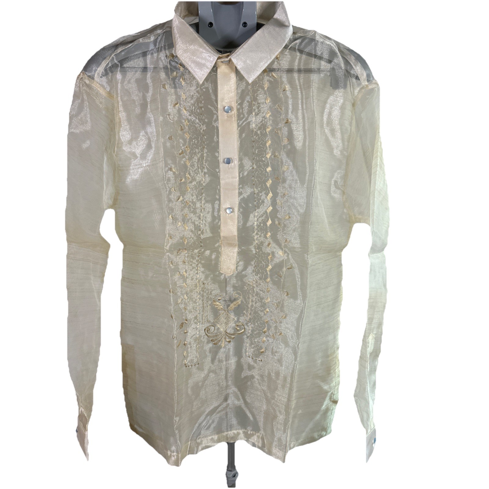 Barong Tagalog Formal Wear Men’s Size XL NWOT Philippines Organza Beige