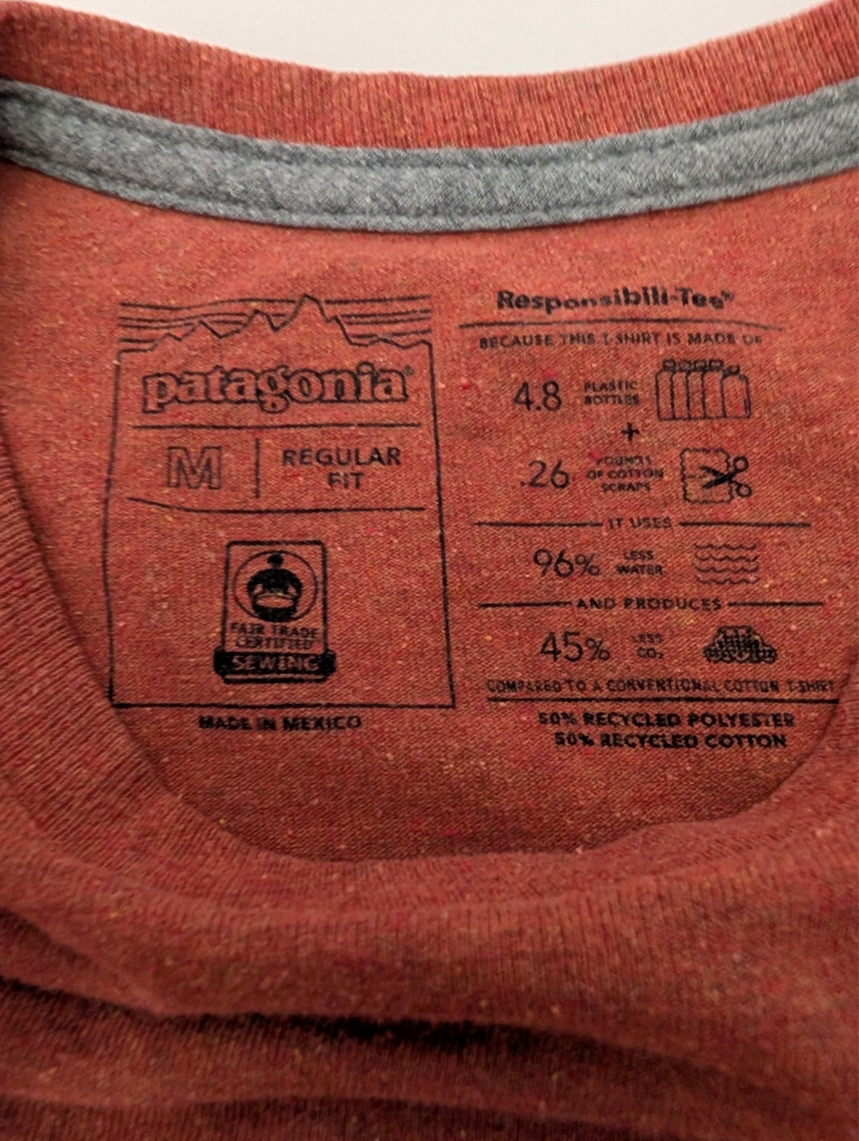 Patagonia Mens P-6 Logo Responsibili-Tee Medium Quartz Coral Orange Shirt M gallery