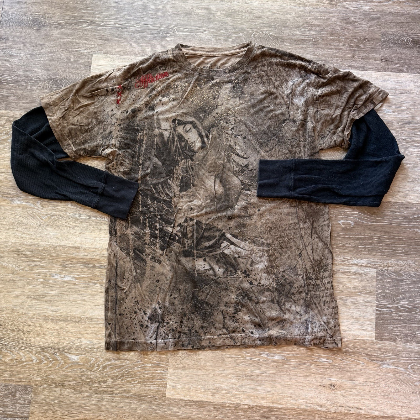 Affliction Bamboo Series Angel AOP Shirt, Size Medium