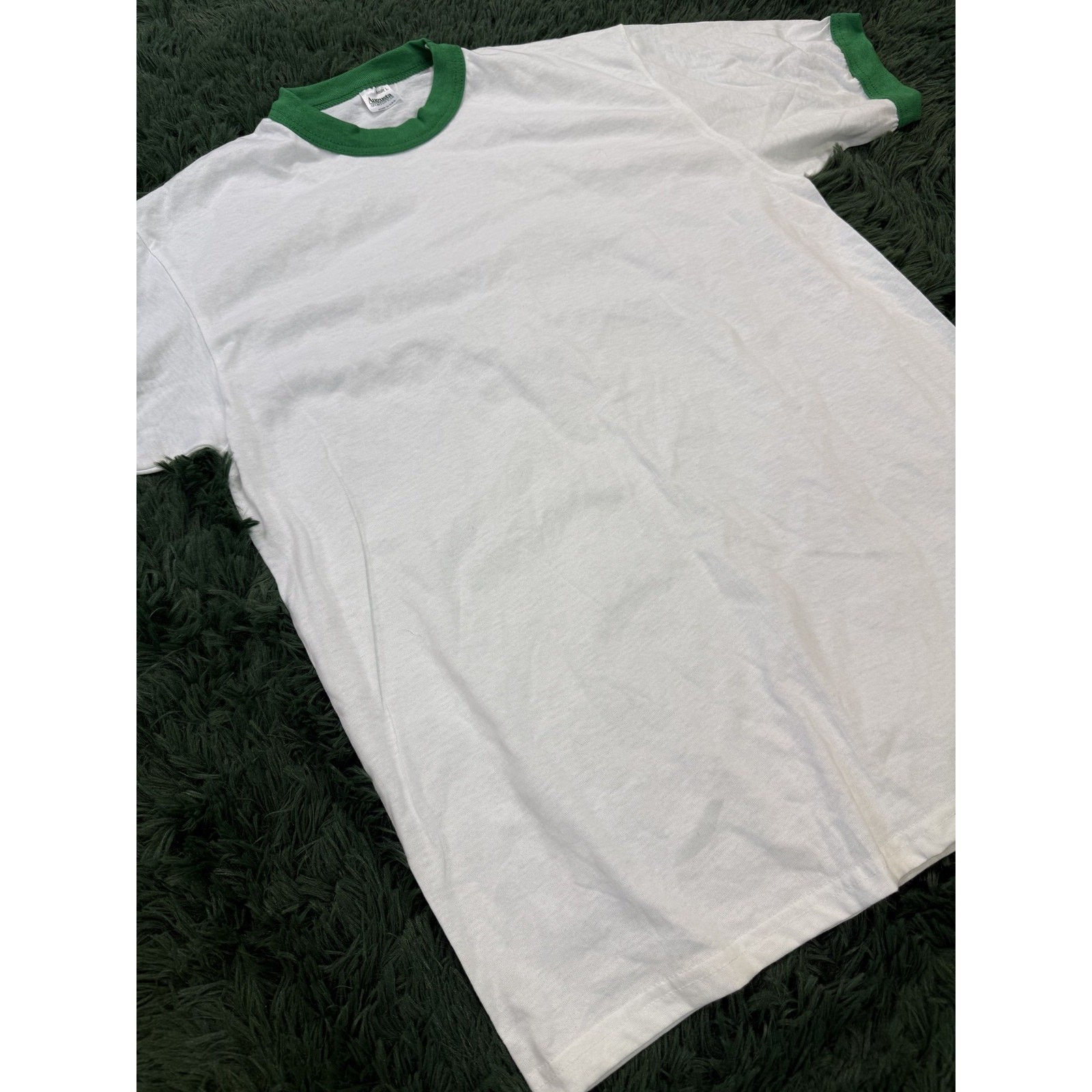 Vintage Augusta Sportswear Men's Adult L White Green Ringer T-Shirt Made in USA gallery