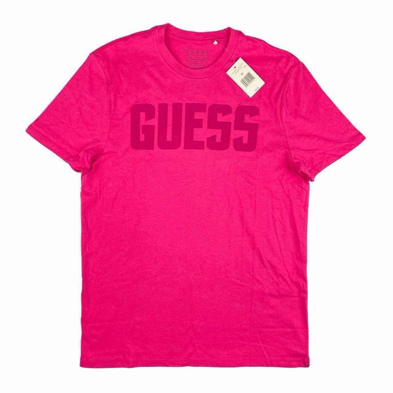 GUESS Men's Pink Logo Graphic T-Shirt M Regular Crew Neck Short Sleeve gallery