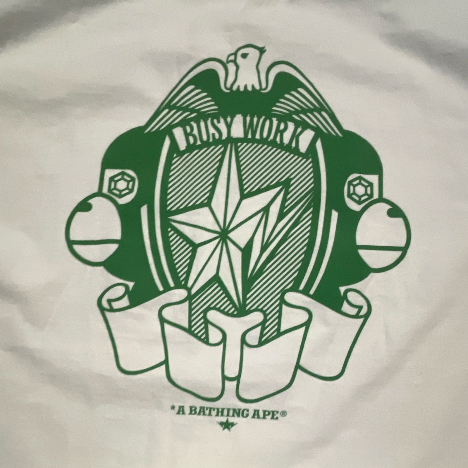 A Bathing Ape BAPE Busy Works White Green Logo Graphic T-Shirt Crew Neck XXL gallery