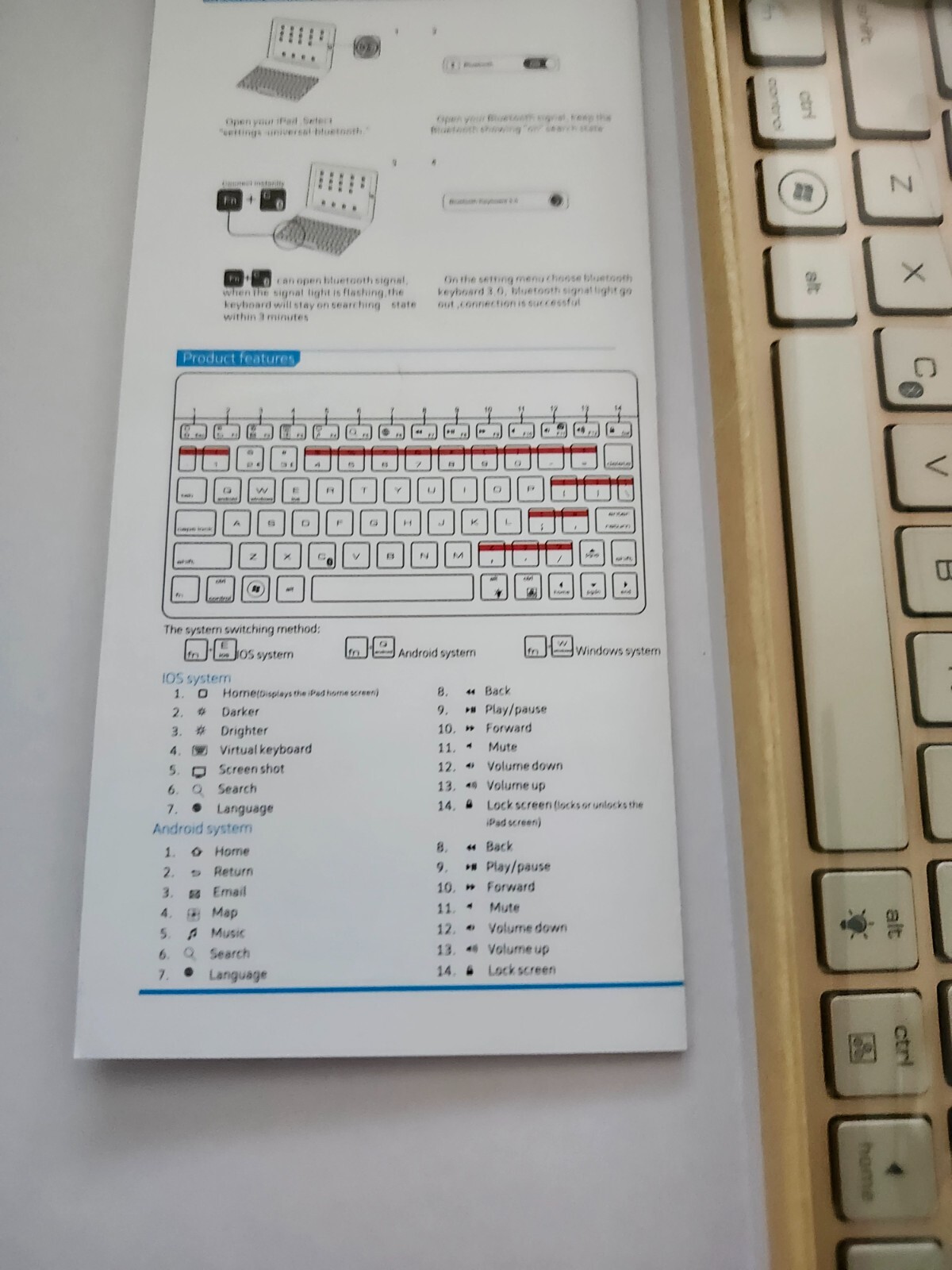F3S / F3 Bluetooth Back-Lit Keyboard For IOS Android Windows With USB Cable