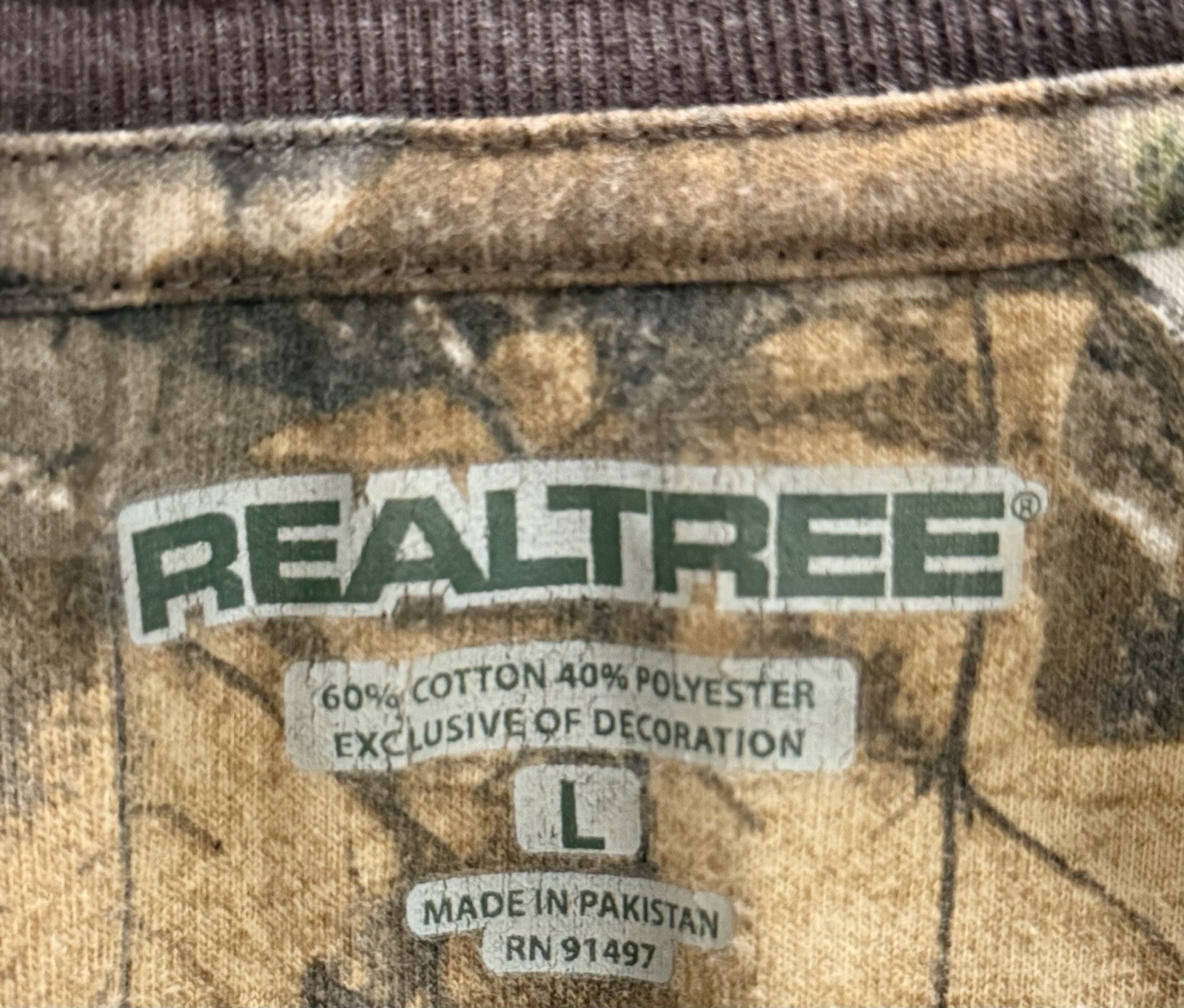 Realtree Waffle Knit Thermal Henley Long Sleeve Shirt Crew Neck Mens L gallery