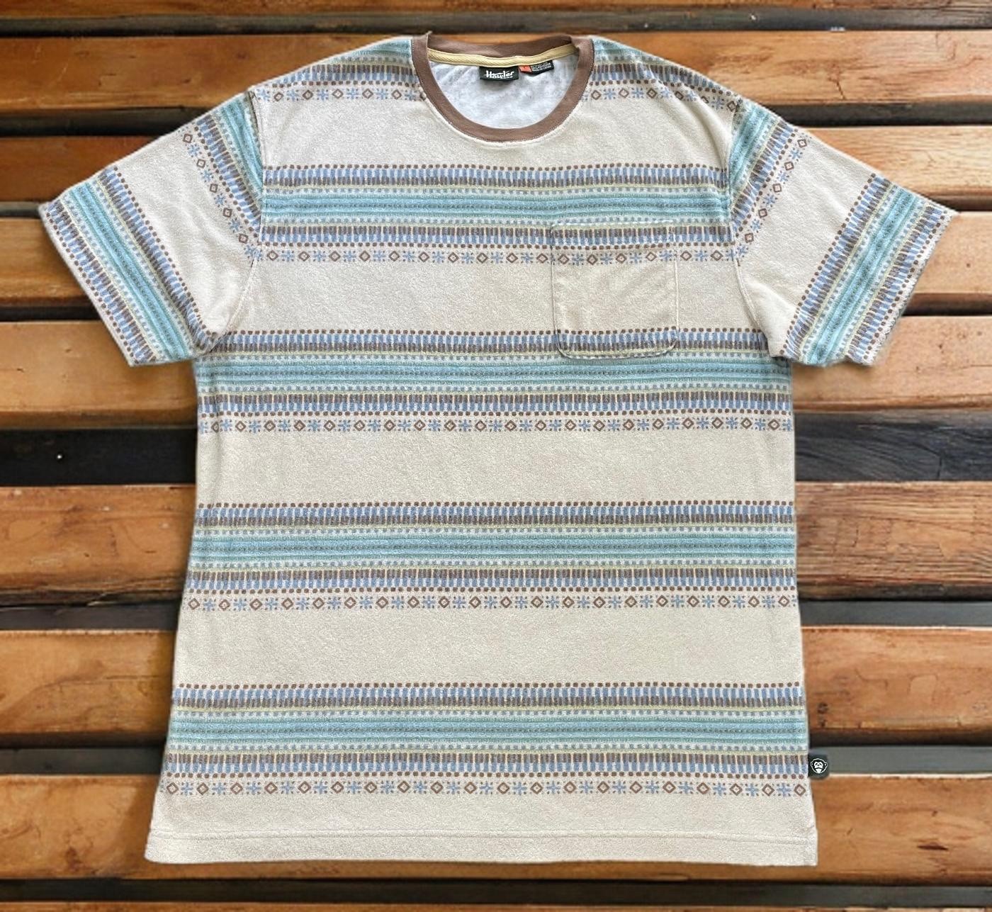 Howler Bros Shirt Mens sz L Terry Cloth Pocket Tee Kuti Bone White Aztec Western gallery