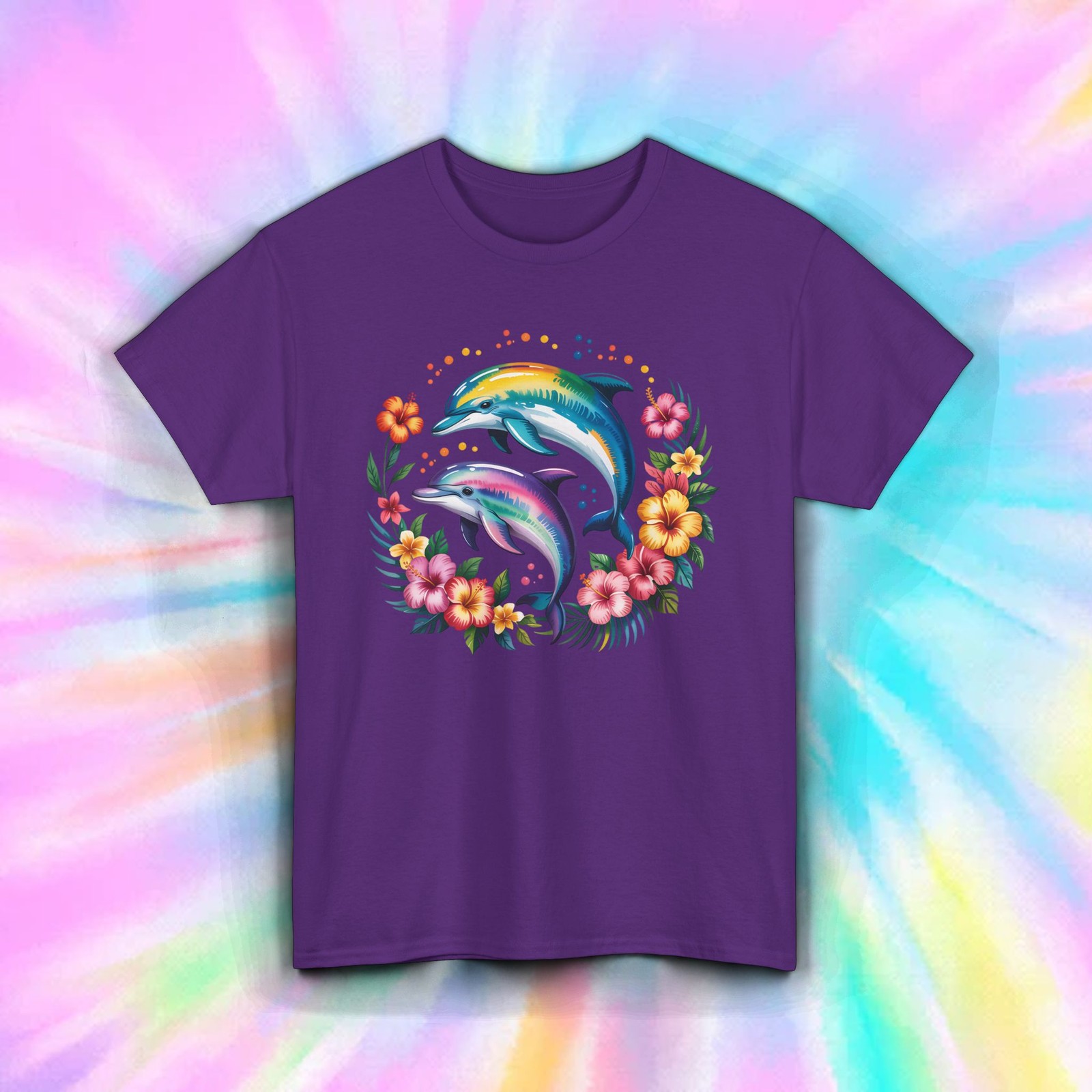 Dolphin Floral Ocean Graphic Tee Tropical Beach Sea Life Gift Shirt S-5XL