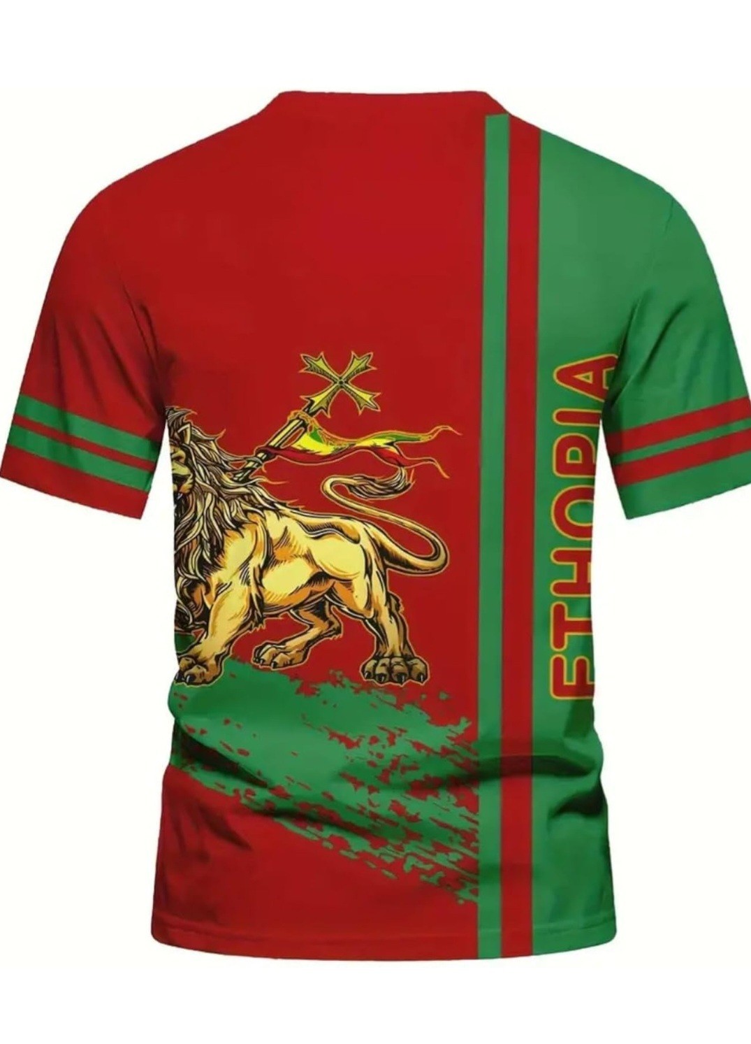Ethiopia Lion Print Men's T-Shirt, Red and Green gallery
