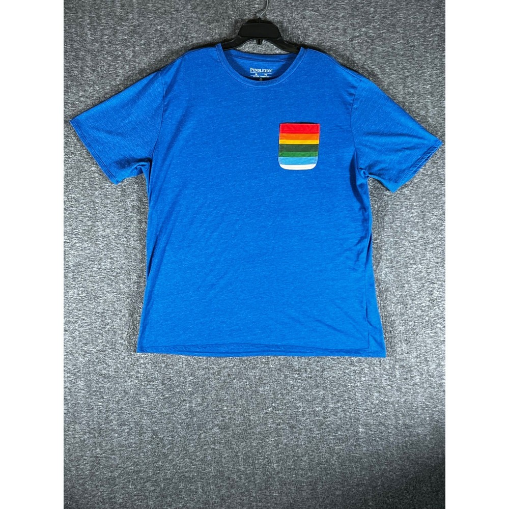 Pendleton Mens XL Blue Heathered Pocket T-Shirt National Park Stripe Accent