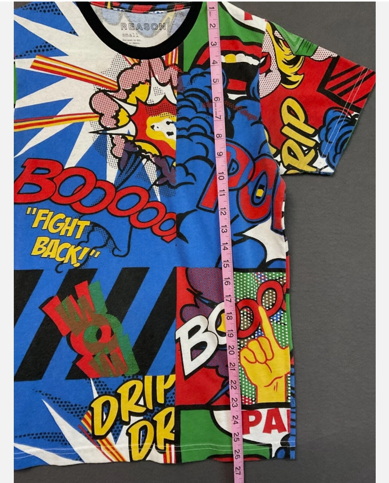 Reason Shirt Mens Small Multicolor Comic Book Pop Art Allover Graphic Tee gallery