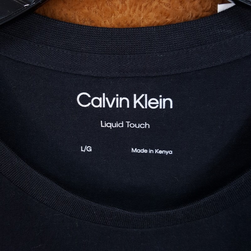 CALVIN KLEIN Shirt Mens Large Black Cotton Liquid Touch Crew Logo T-Shirt Tee gallery