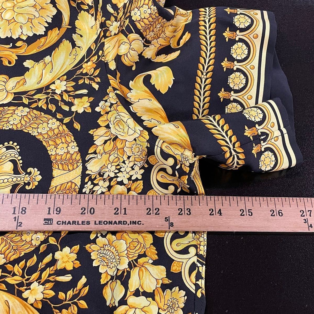 VERSACE Printed Silk Twill Shirt Men's Size L Gold/Black gallery