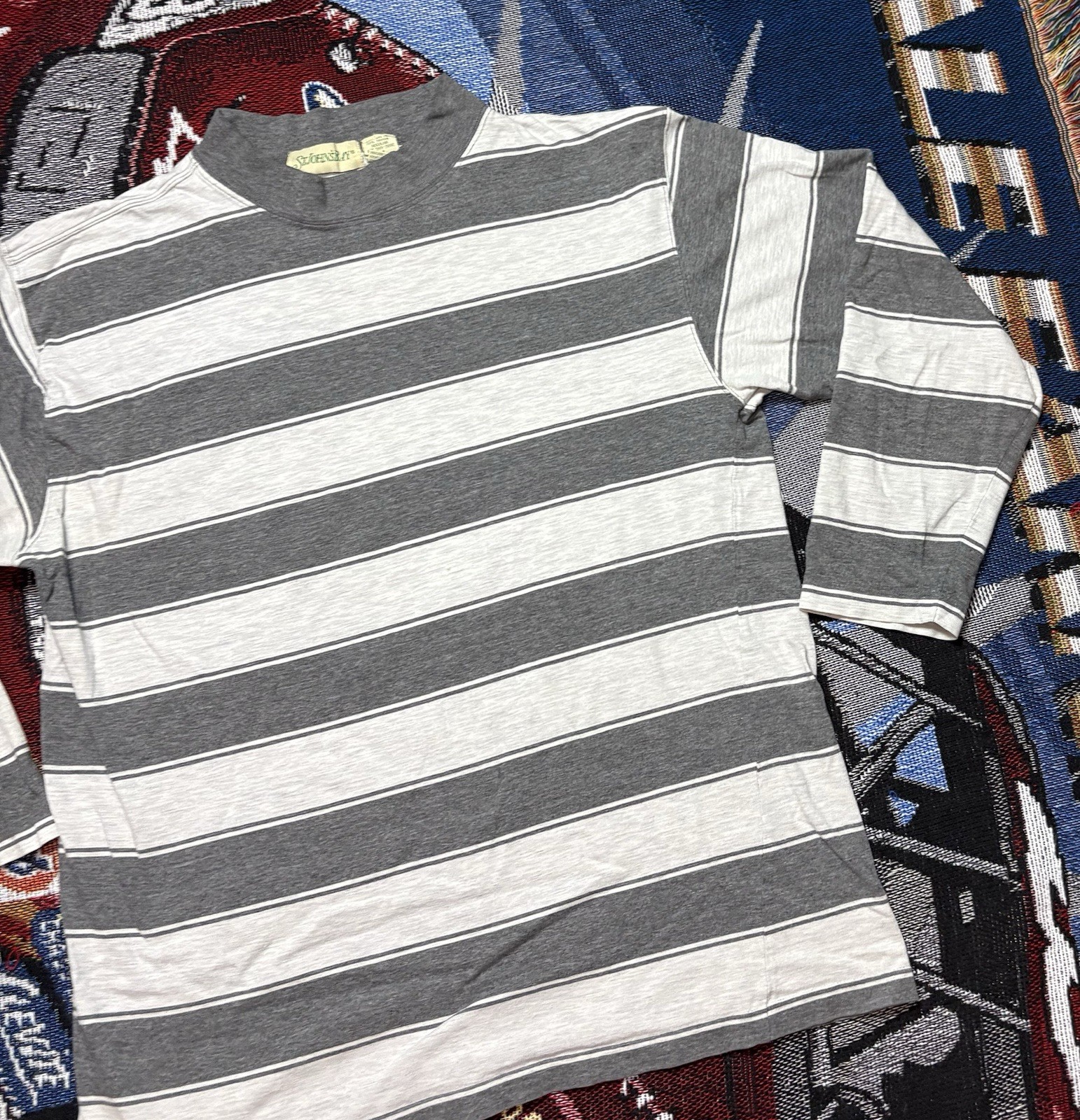 Vintage St Johns Bay Shirt Striped Gray White Long Sleeve Medium Y2K Grunge gallery