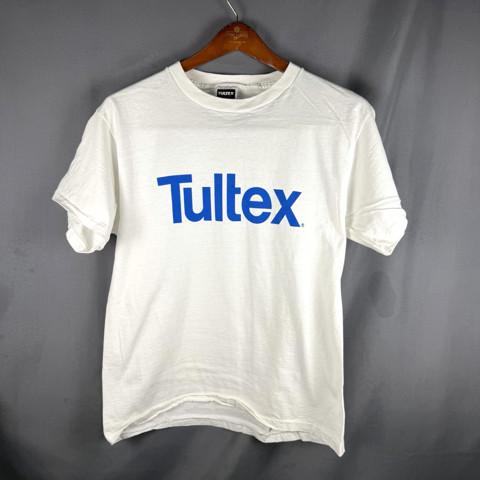 RARE Vintage Single Stitch Tultex Test Print T Shirt Large USA Made White Blue gallery