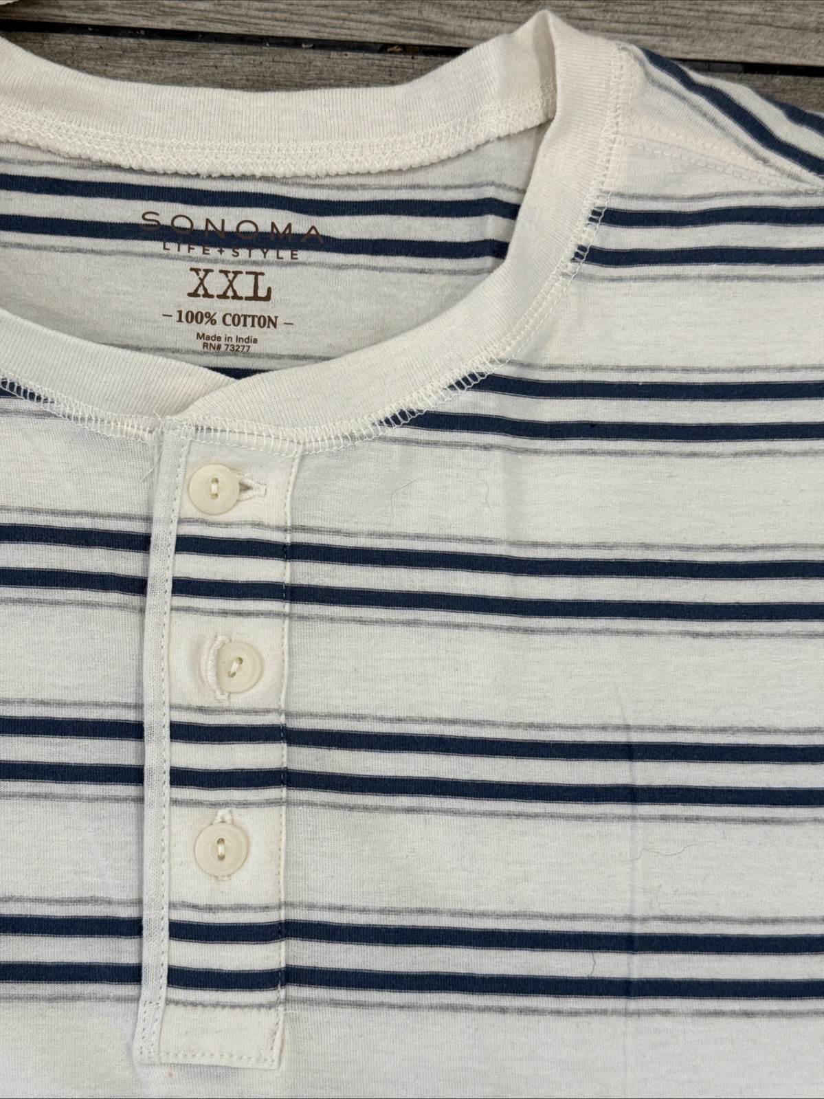 Sonoma Henley Size XXL Off White Blue & Gray Stripes New With Tags gallery