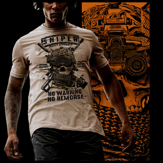 Sniper No Warning T-Shirt Military Combat Vet Hunter Marksmanship Assault Tee