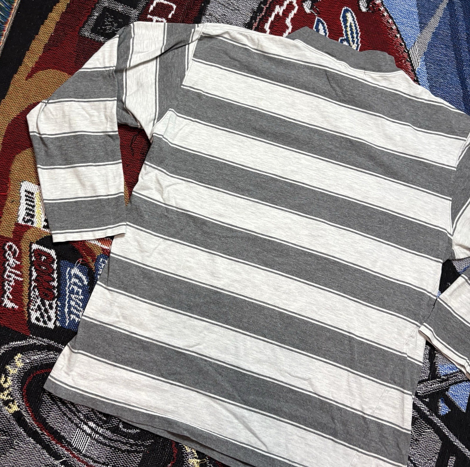 Vintage St Johns Bay Shirt Striped Gray White Long Sleeve Medium Y2K Grunge gallery