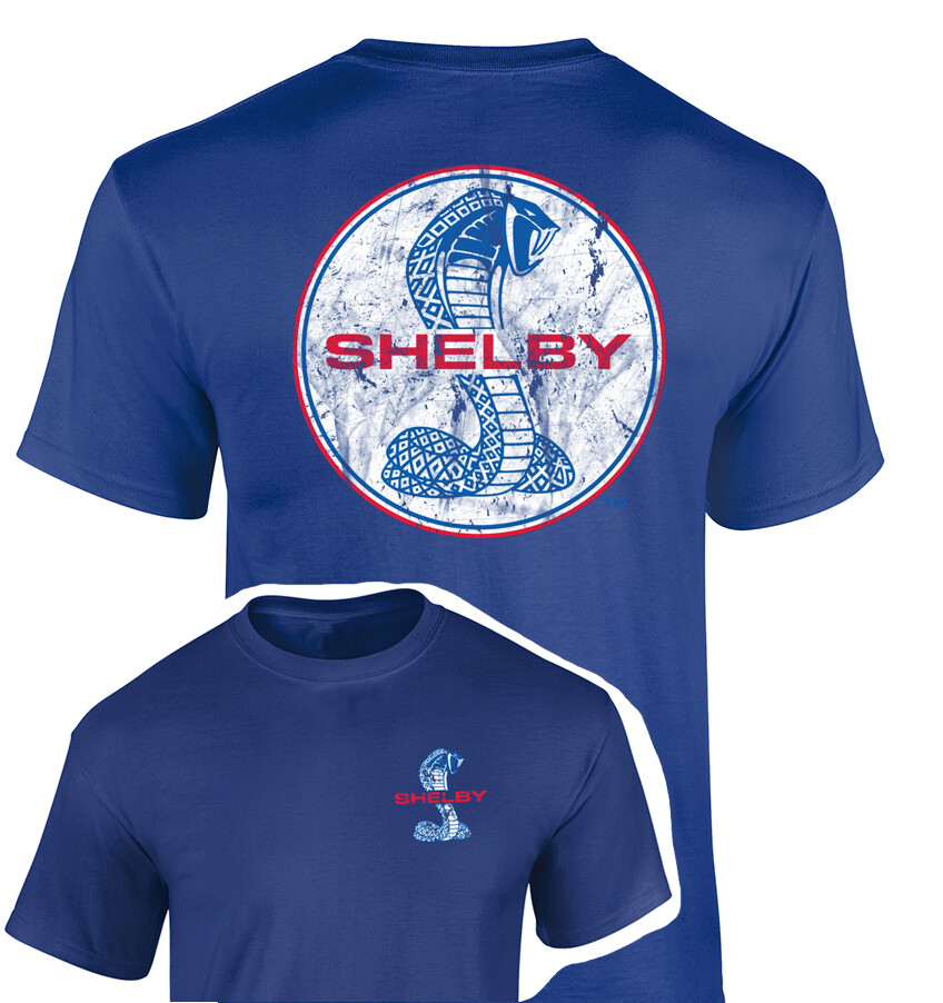 Ford Mustang Shelby Cobra Snake Logo Cotton T-Shirt Blue Official Licensed