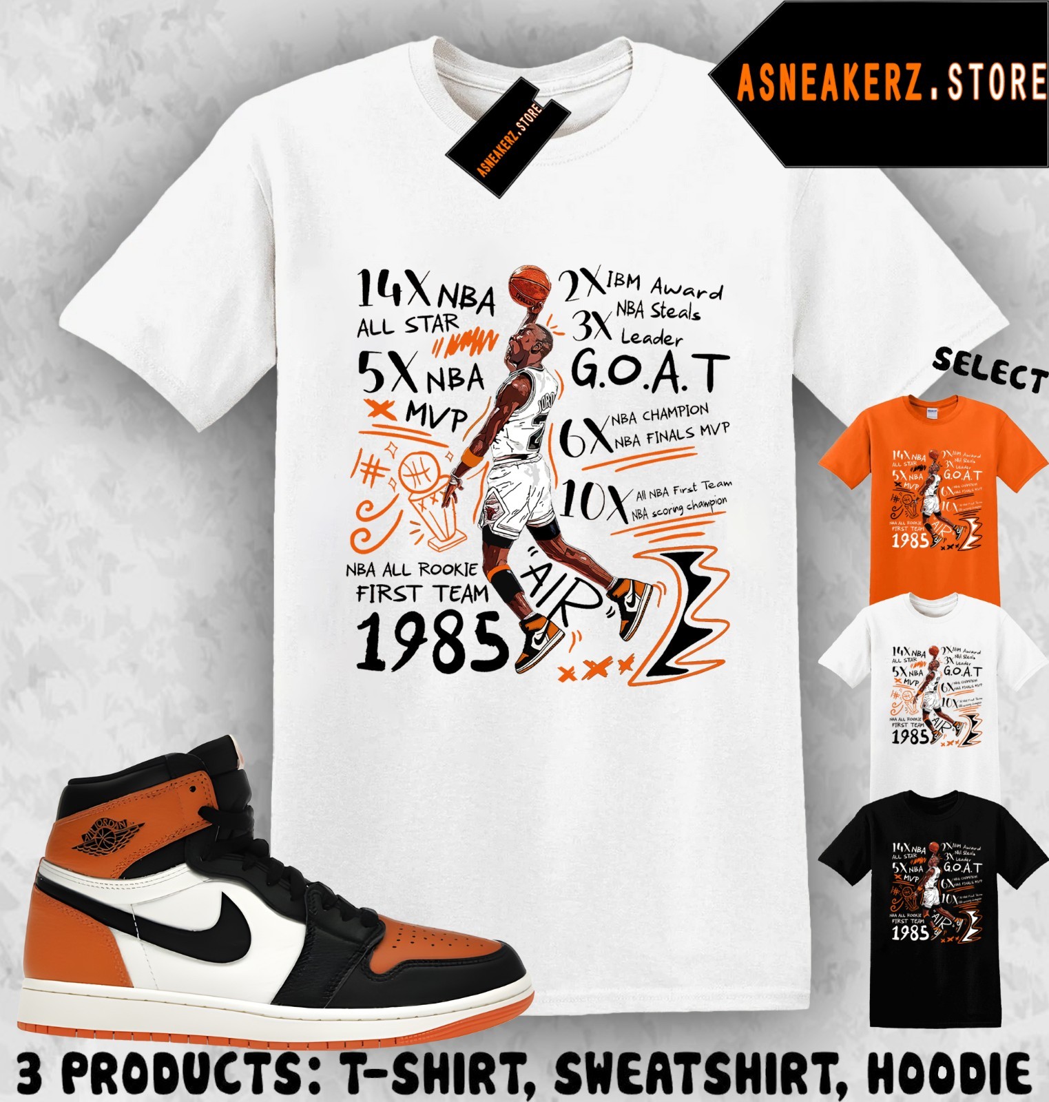 Shirt To Match AJ 1 High OG Shattered Backboard Sneaker Matching MJ 23 Accolades