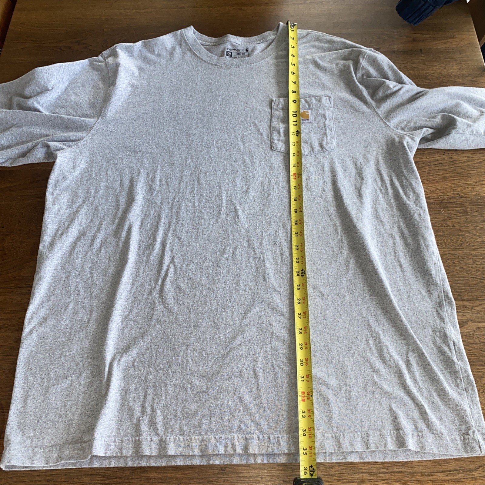 CARHARTT Shirt Mens 2XL XXL Gray Gold WORK WEAR Long Sleeve Pocket Tee Dog EUC gallery