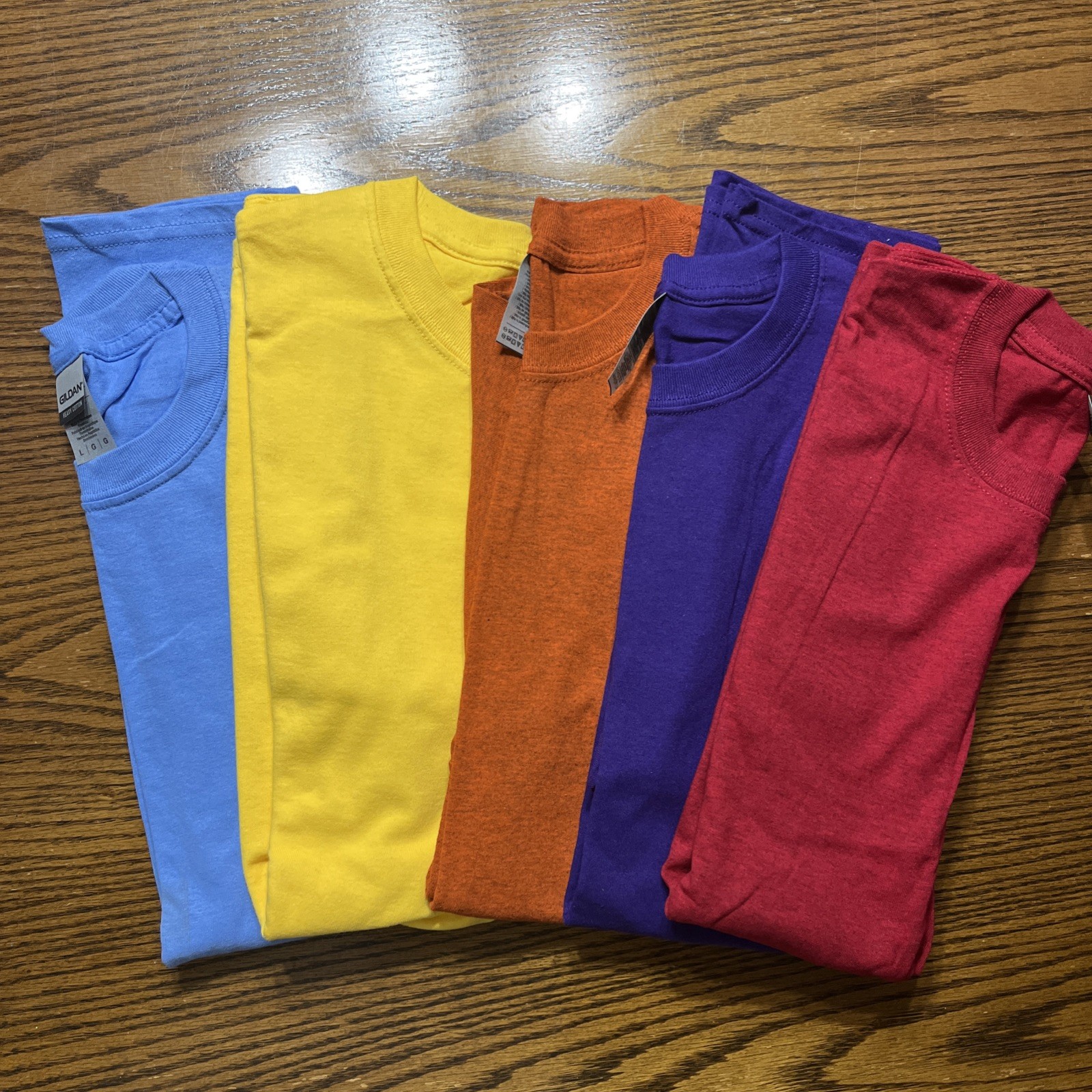 Gilden Heavy Cotton T-shirts Multicolors Size Large No Pocket Set Of Five gallery