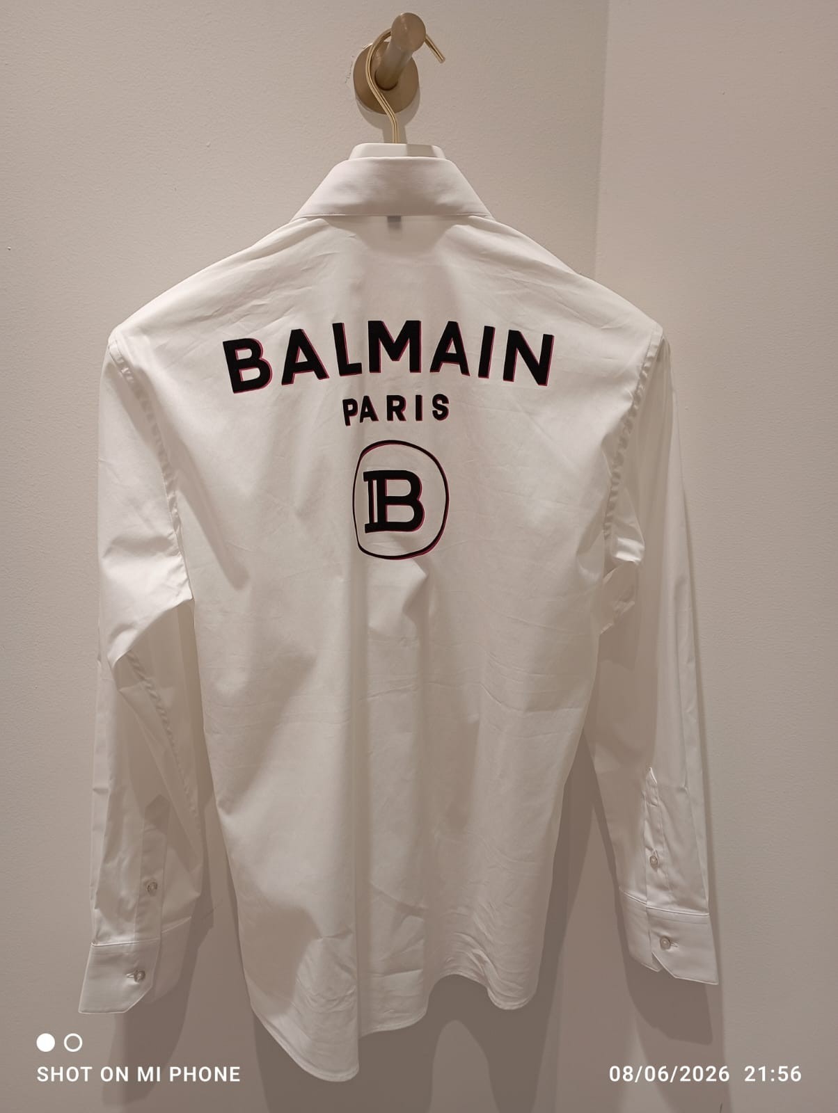 balmain white shirt with Front Logo and printed written on the back gallery