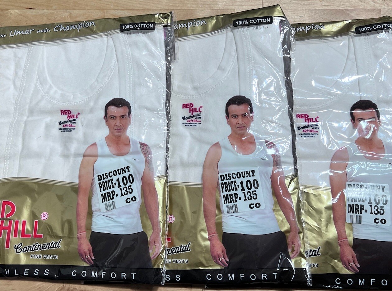 Red Hill India Men’s 3 Pack Tanks Tops Combed Cotton White Medium NEW 42/105 Cm
