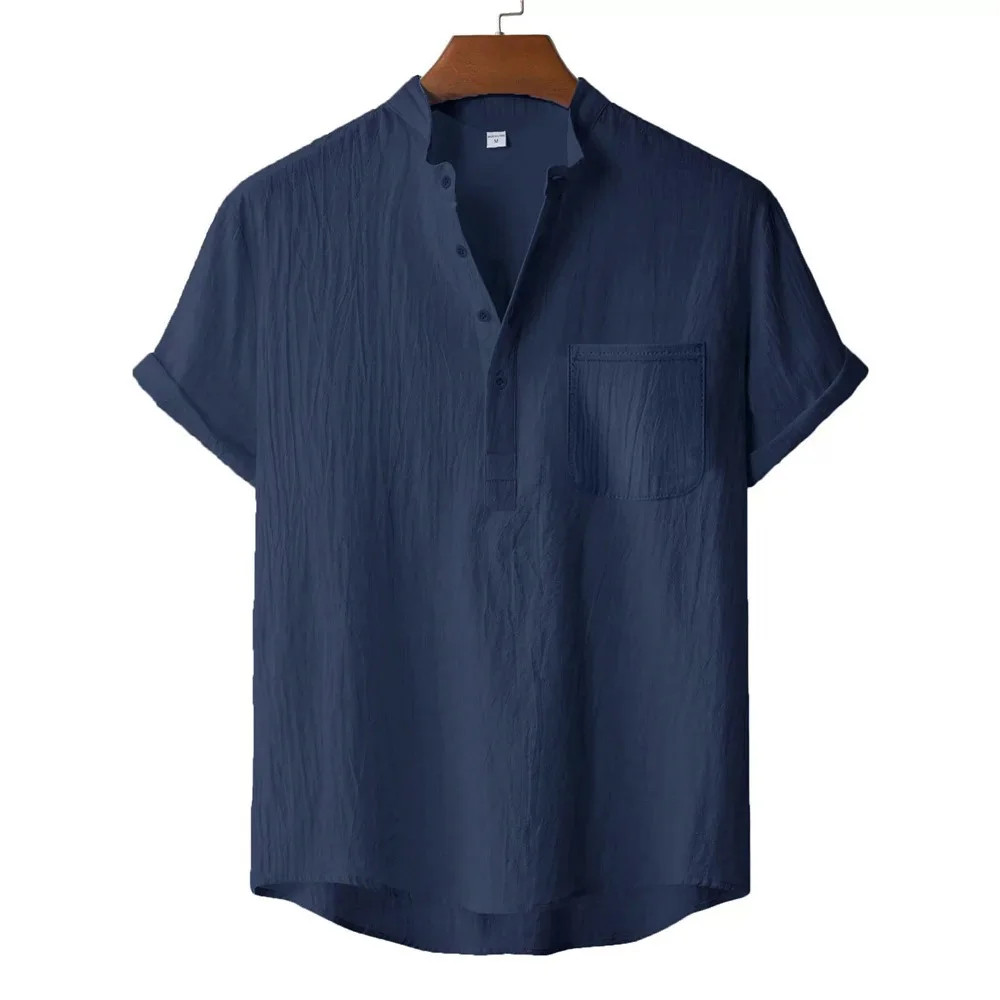 Men’s Summer Cotton Linen Henley T-Shirt Lightweight Breathable Beach Shirt Top gallery