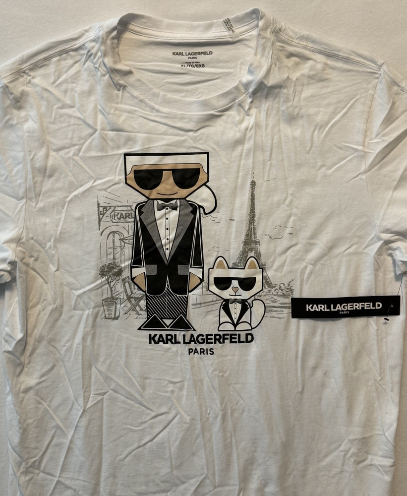Karl Lagerfeld Paris Men’s Flat Head With Dog Short-Sleeve T-Shirt White Size XL