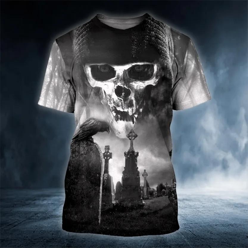 Black And White Hunt Skull 3D T-Shirt Gothic Graphic Novelty Biker Gift for Men