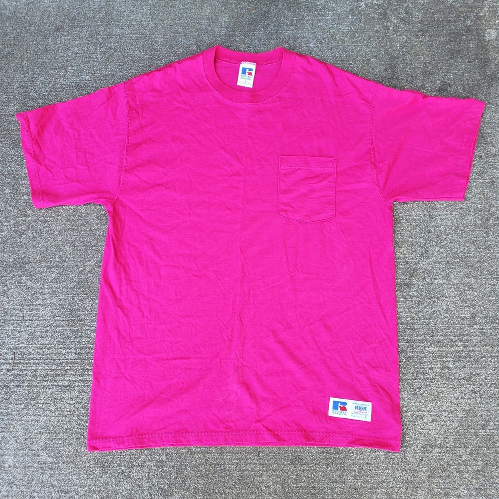 Vintage Russell Athletic Rose Pink Blank 100% Combed Cotton Pocket Shirt Large