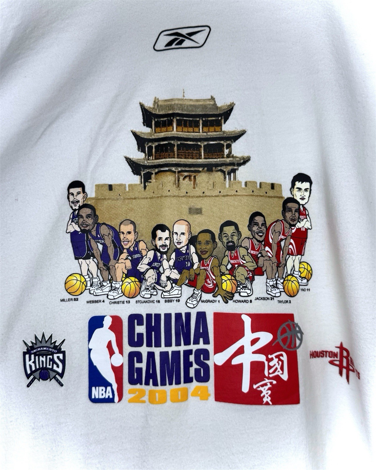 Vintage 2004 Reebok NBA China Games Kings Versus Rockets Tee Shirt Size XL gallery