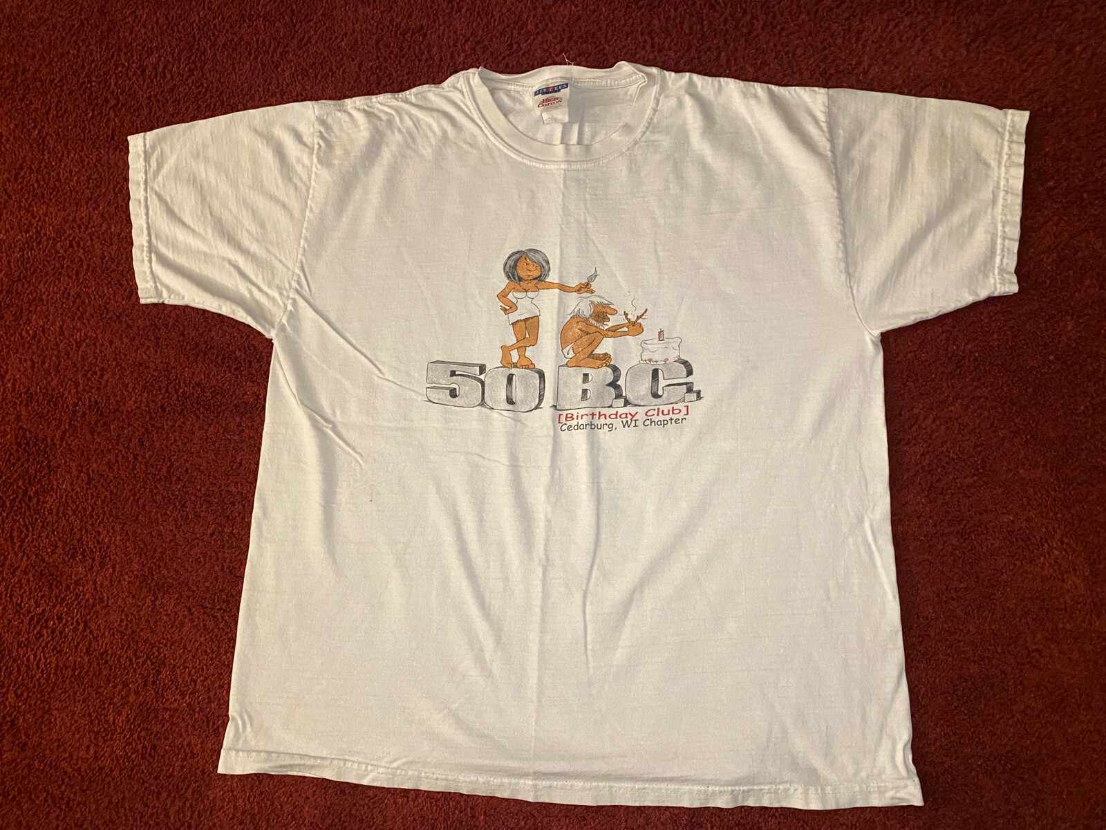 vintage 50th birthday humor cave Man novelty shirt large