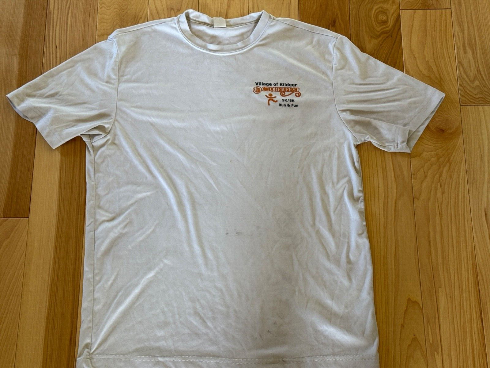 Sport-Tek Short Sleeve Shirt Men's White Orange 5K Kildeer Event Size Large gallery