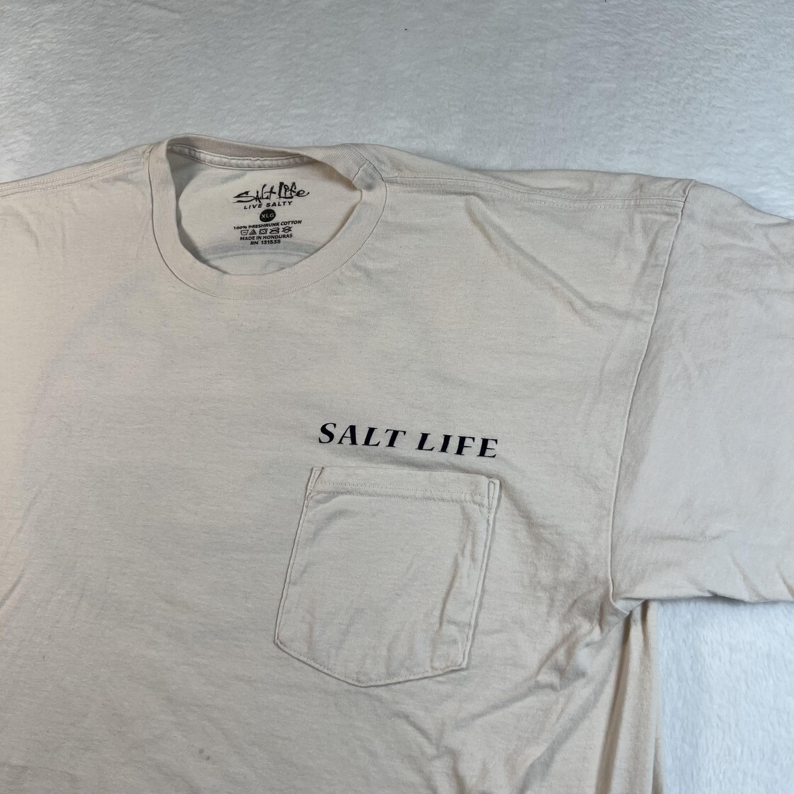 Salt Life Pocket Shirt Mens XL Beige Short Sleeve Salty State Of Mind Graphic T gallery