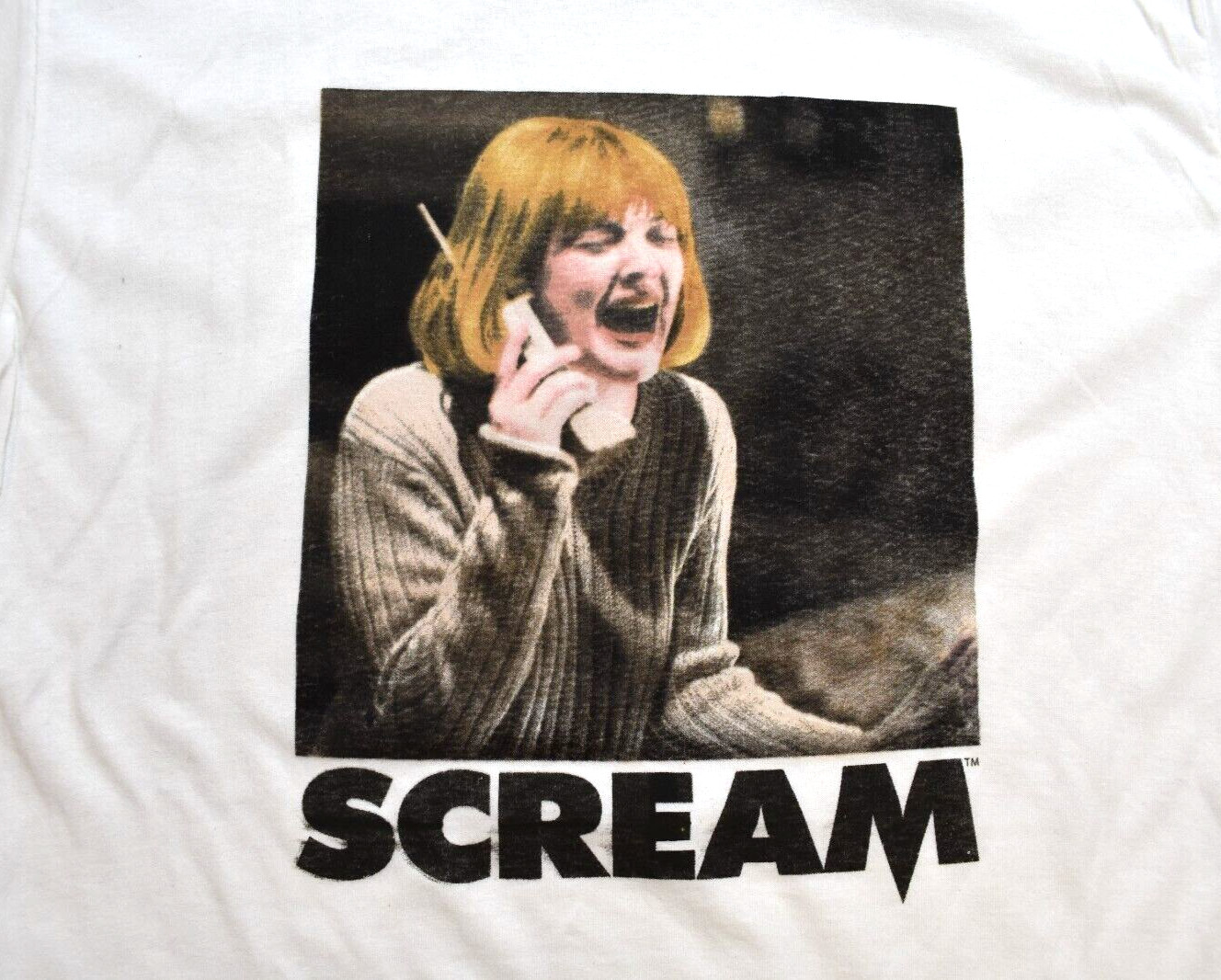 Goodie Two Sleeves Mens Scream Horror Movie Poster Graphic White Shirt New L, XL gallery